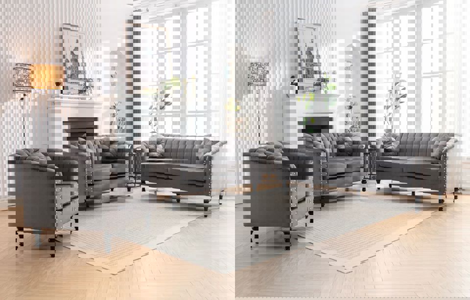 8088 GREY VELVET SOFA SET